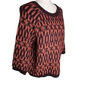 Loft Wool Acrylic Sweater Rust and Brown Zip Neck Large PTP 21 Length 24